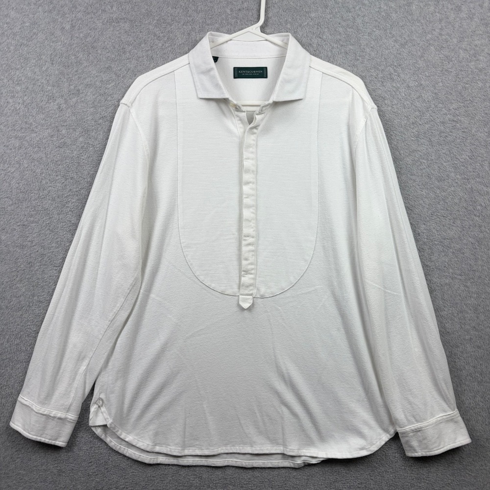 Kent & Curwen Shirt Mens Large White Popover Pique Bib‎ Front Beckham England